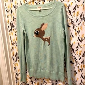 Mission mint green deer sweater